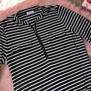Calvin Klein Black and White Zip Collar Blouse